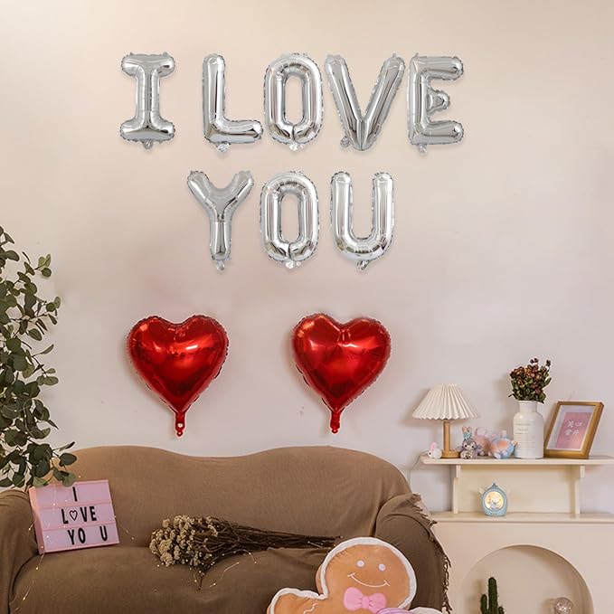 2 Set 16Pcs Silver I LOVE YOU Letter Balloons 16in Balloon Foil Letter - Image 5