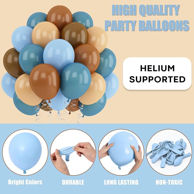 Blue Brown Balloons Dusty Blue Brown Cream Balloons - Image 7