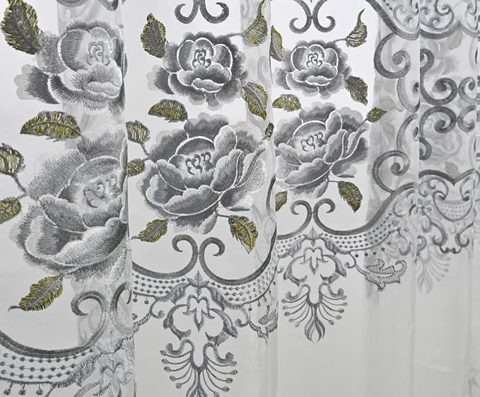 1 Panel Transparent Floral Embroidered Sheer Curtain - Image 6