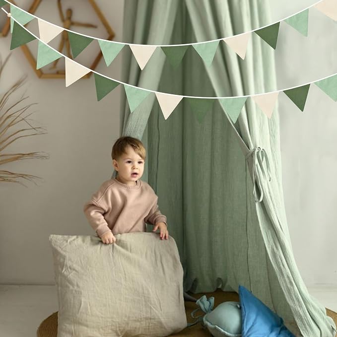 2 Sets of Sage Green Pennant Banner 24Pcs Nursery Garland Flags Olive Green - Image 5