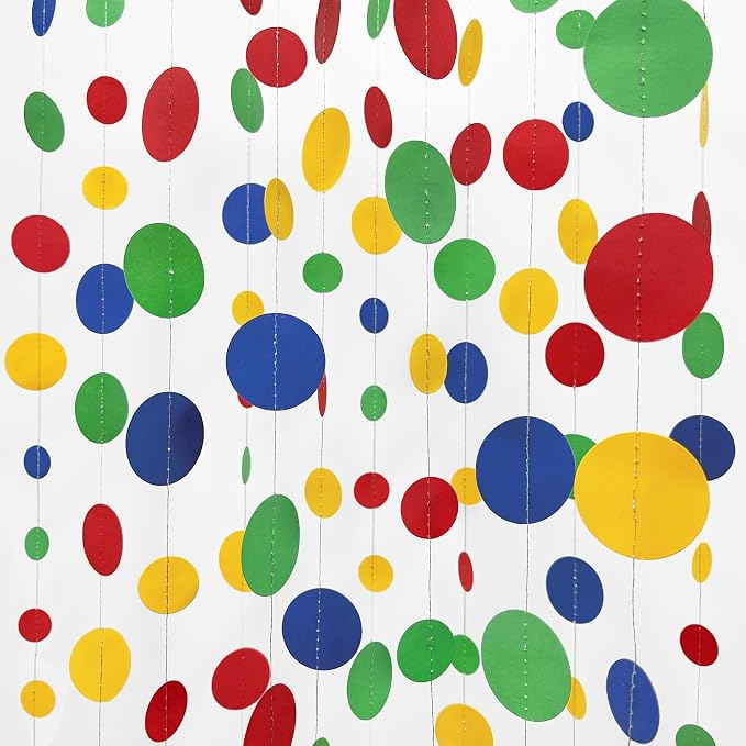 Mario Party Decorations Circle Dot Garland Red Blue Yellow Green Hanging Paper by pinkblume