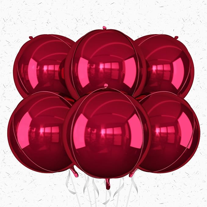 6Pcs Burgundy Round Foil Balloons, Giant 4D Round Ball Balloon, 22 Inch by Adorely