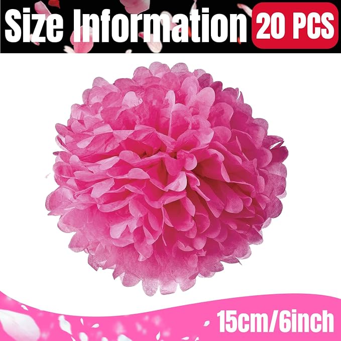 Qimoo 20pcs Rose Paper Pom Poms Decorations - Image 2