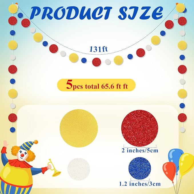 Outus 5 Pieces Colorful Circle Garland Banner Hanging Paper Dot Decorations - Image 2