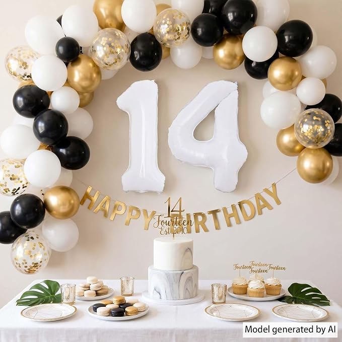White Number 14 Balloon 40 Inch, Large Matte White 1 and 4 Foil Balloons Set - Image 6