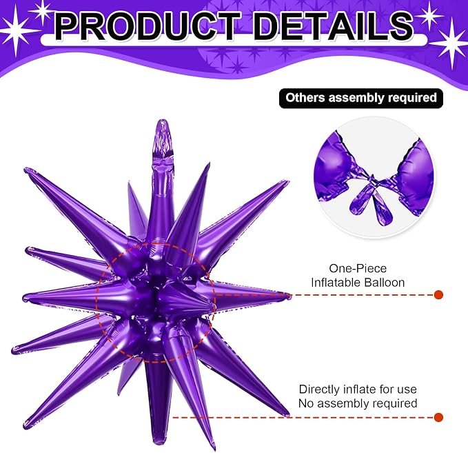 9Pcs Dark Purple Star Balloons, Large Explosion Star Foil Balloons, Metallic - Image 3