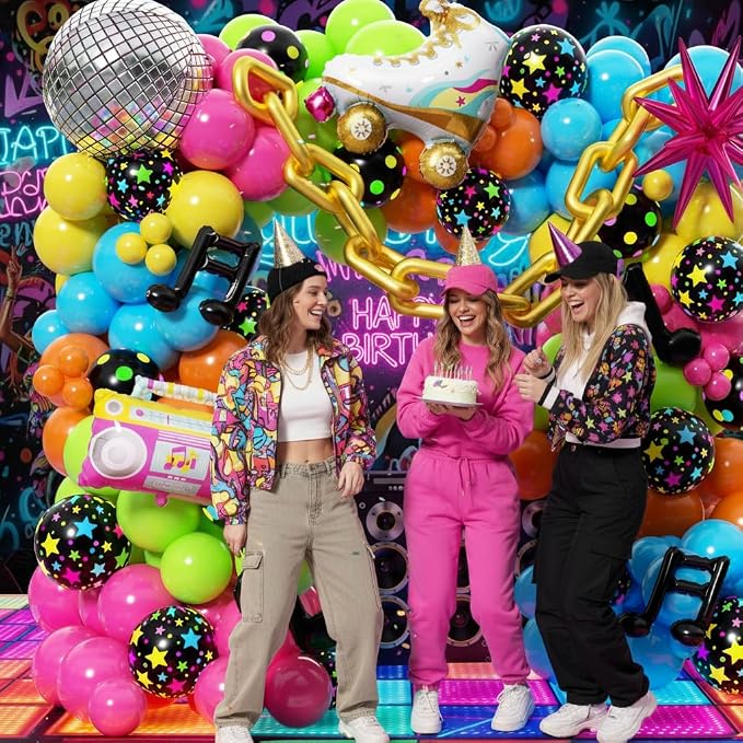 90s 80s Disco Theme Party Decorations 200Pcs, Neon Balloon Arch Kit - Image 4