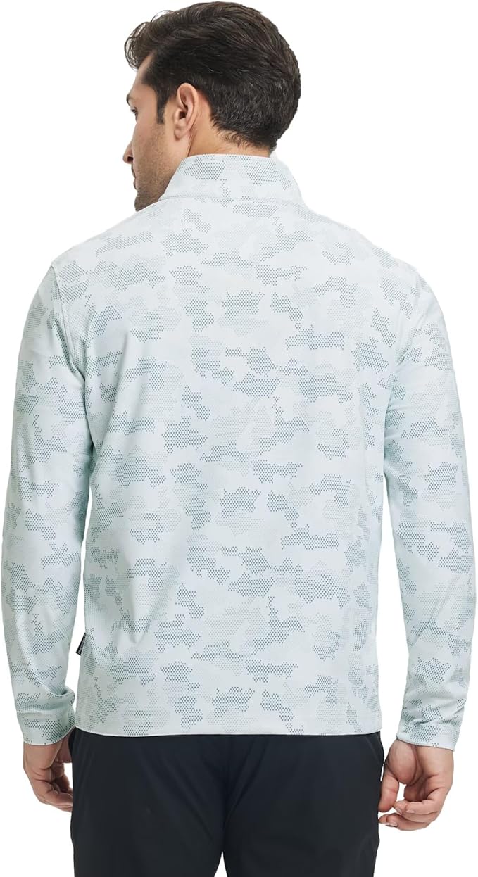 M MAELREG Quarter Zip Golf Pullover Men Dry Fit Long Sleeve Performance Wicking 1/4 Zip Full Print Pullover Mens Sweatshirt