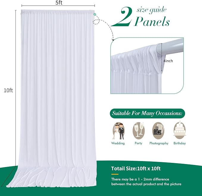 10 ft x 10 ft Wrinkle Free White Backdrop Curtains - Image 6