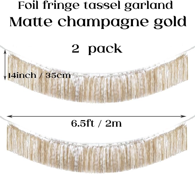 Premium Matte Champagne Gold Fringe Tassel Garland Banner -4 Layers Thick - Image 2