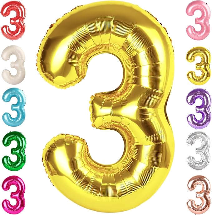 3 Balloon Numbers Birthday Decorations, 40In Gold Balloons by Mluchee