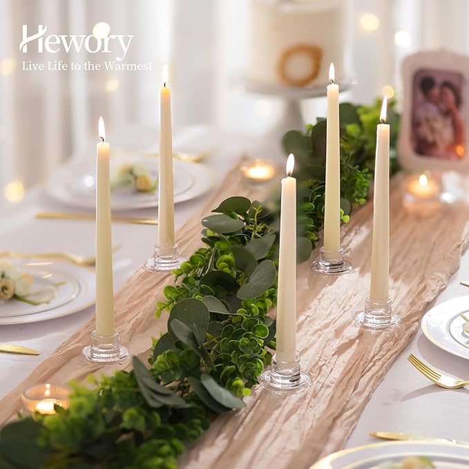 Hewory Glass Taper Candle Holders: 4 PCS Candlestick Holders Clear Short Tapered Candle Holder Set - Candle Stick Holder Decor for Table Centerpiece Wedding Party Advent Christmas Home Decorations