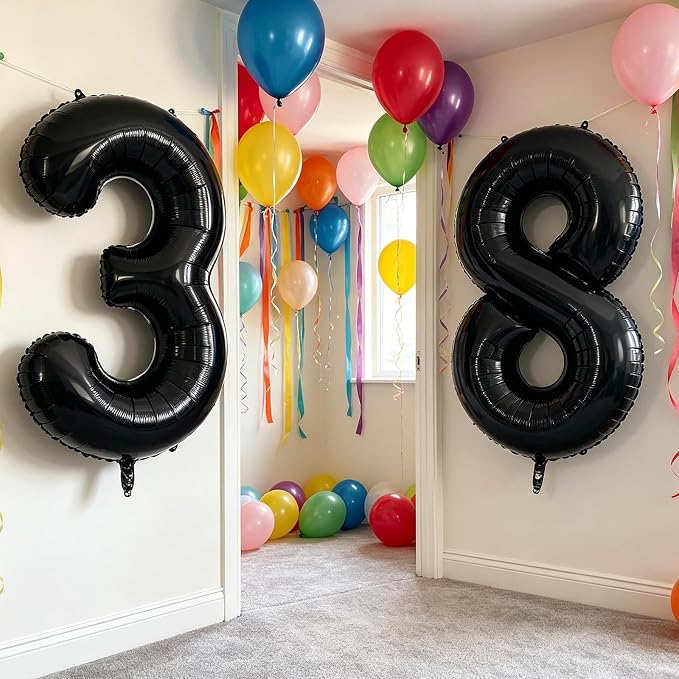 10 Pcs Number Balloons 32 Inch Black 0-9 Number Mylar Foil Balloons Black - Image 4