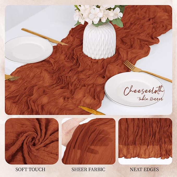 6 Pack Terracotta Cheesecloth Table Runner 17x108 Inch Semi Sheer Boho Gauze - Image 3