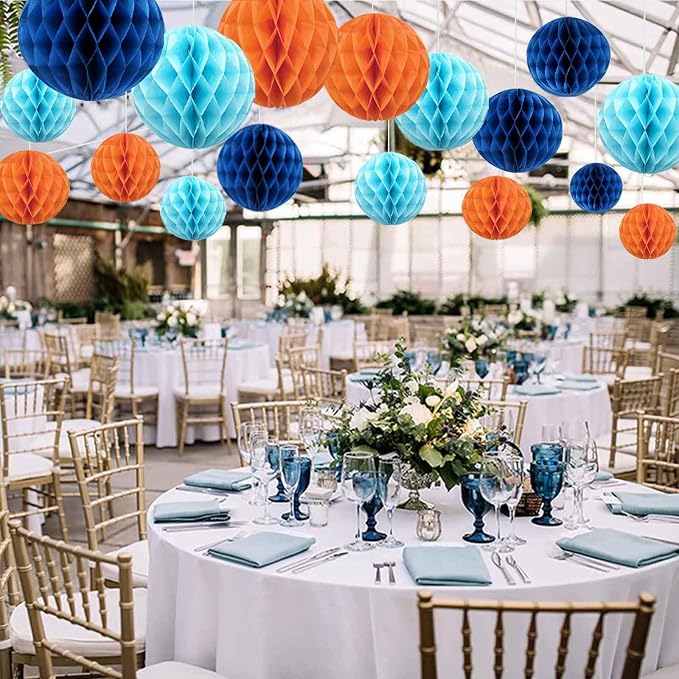 Orange and Blue Rainbow Paper Honeycomb Balls, 6 and 10 inch Hanging Tissue - Image 4