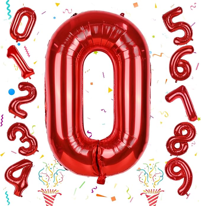 Red Large Number Balloons, 40 Inch Foil 0-9 Set Number Balloon by Isndare