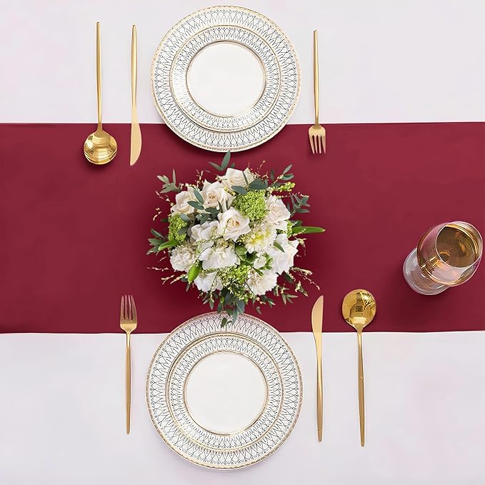 SHEJIZE 20 Pack Wine Red SatinTable Runner 12x108 Inches Long, Bright Silky Smooth Satin Table Runner Table Decor for Wedding Banquet Christmas Prom Event Birthday Party
