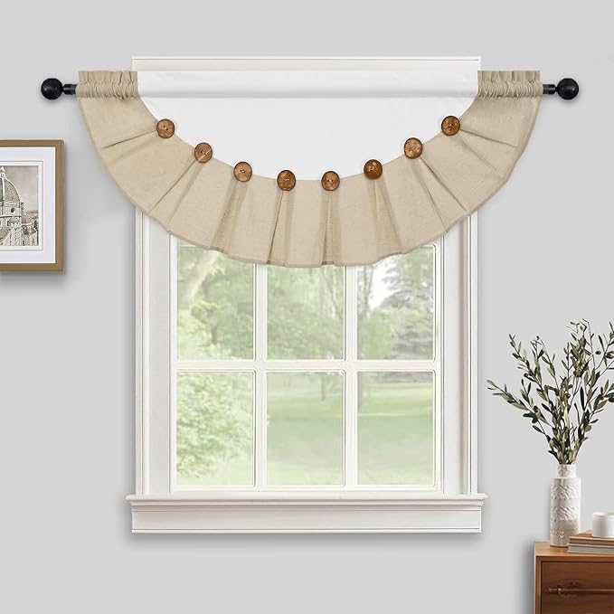 Farmhouse Valance Curtains, Boho Cotton Linen Kitchen Valance, Rustic Button by FRAMICS