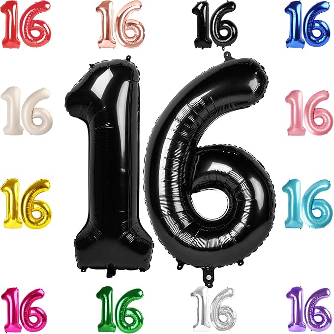 Black Number 16 Balloon 40 Inch by IWERP