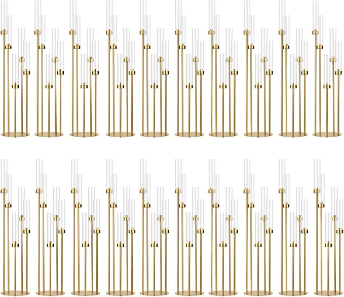20PCS Gold Floor Candelabra, 5 Arm Candle Holder Tall Floor Candle Holder by WeddingPartyDecoration
