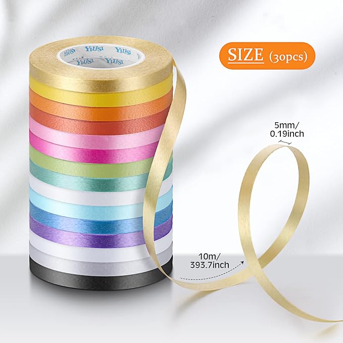30 Rolls Curling Ribbons 1/5" Wide x 11 Yards 330 Yards Shiny Plastic Balloon - Image 3