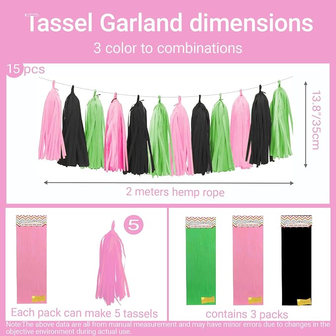 Tissue Paper Tassel Garland Banner, 15 Pack, Party Decorations - Image 2