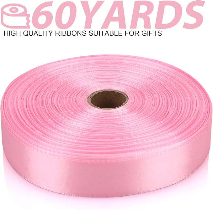7/8 Inch 60 Yards Light Pink Satin Craft Ribbon-Single Face Polyester Ribbon - Image 2