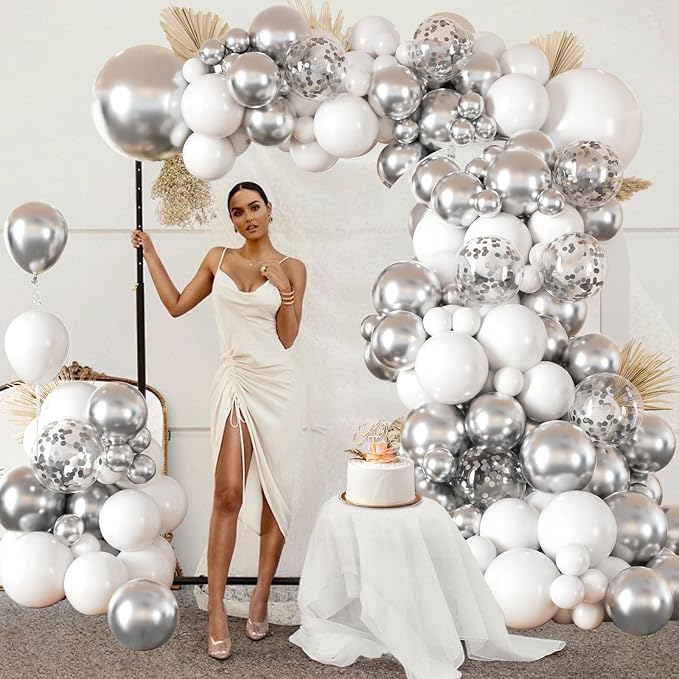 132pcs Silver and White Balloon Arch Kit Different Sizes of 18 12 10 Inch | - Image 5