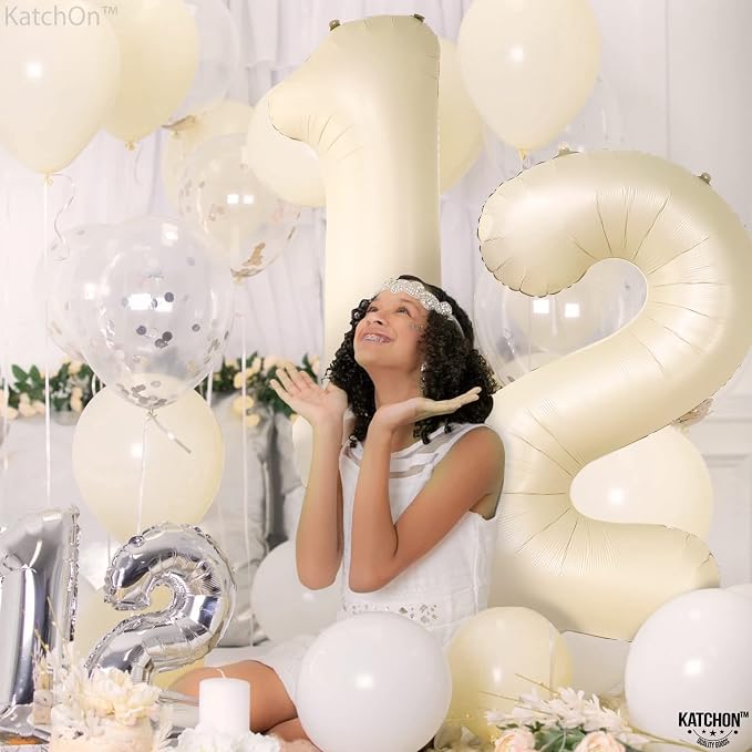 KatchOn Cream White Number 12 Balloon 40 Inch, 12th Birthday Balloon Decor | - Image 5