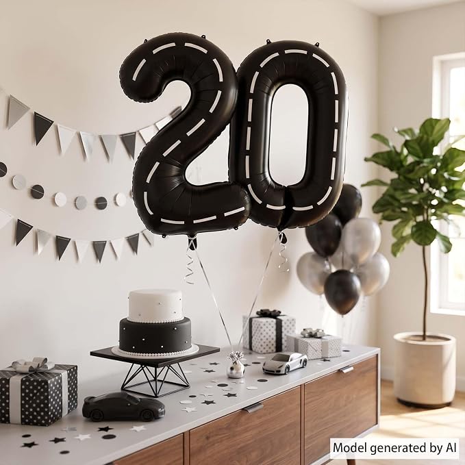 Black and White Stripes Number 0 Balloon 40 Inch, Foil Road Style Numeral | - Image 3