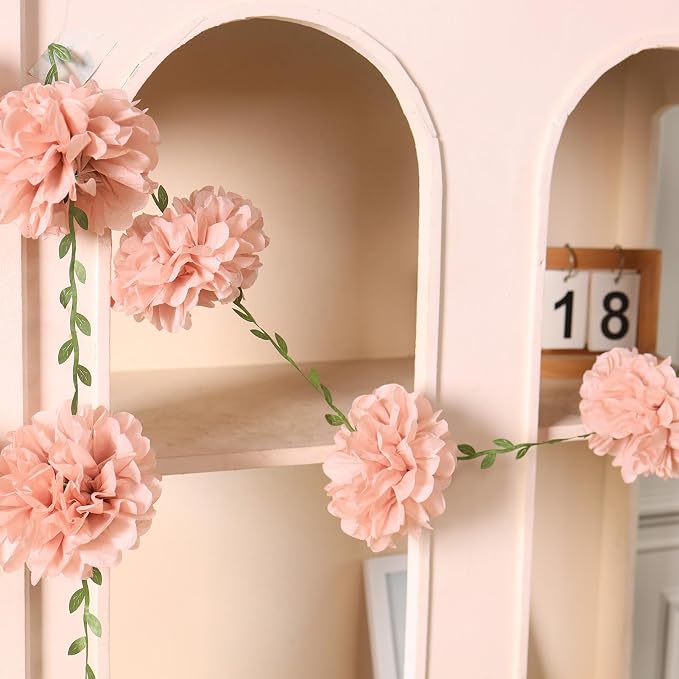 Homarkable Pink Tissue Paper Pom Pom Garlands, Paper Flowers - Image 5