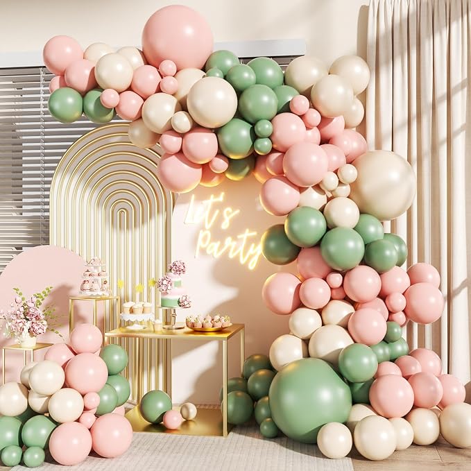 Pink and Sage Green Balloons Arch Kit by LANGASQUE