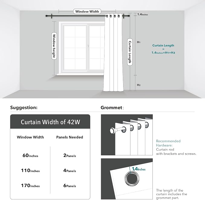 Deconovo Room Darkening Curtains, Room Darkening Drapes, 2 Panels, - Image 9