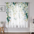 Green Eucalyptus Leaves Curtains 63 Inch Length 2 Panels, Elegant Wild Flower by GOLDLAWN