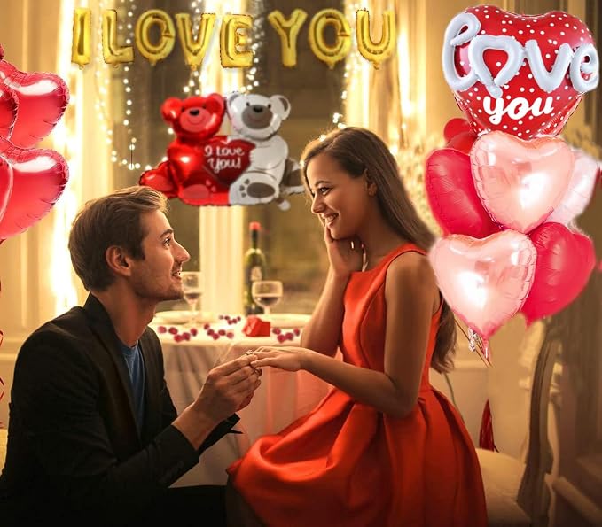 Red Heart Shape Rose Gold Love You Balloons Pack Of 6 Foil Helium Mylar Balloons - Image 5