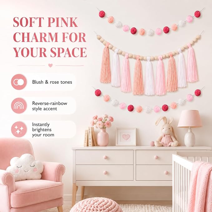 Syhood 3 Pcs 79" 2 Pom Pom Garland Wall Decor and 36" 1 Boho Tassel Garland - Image 4