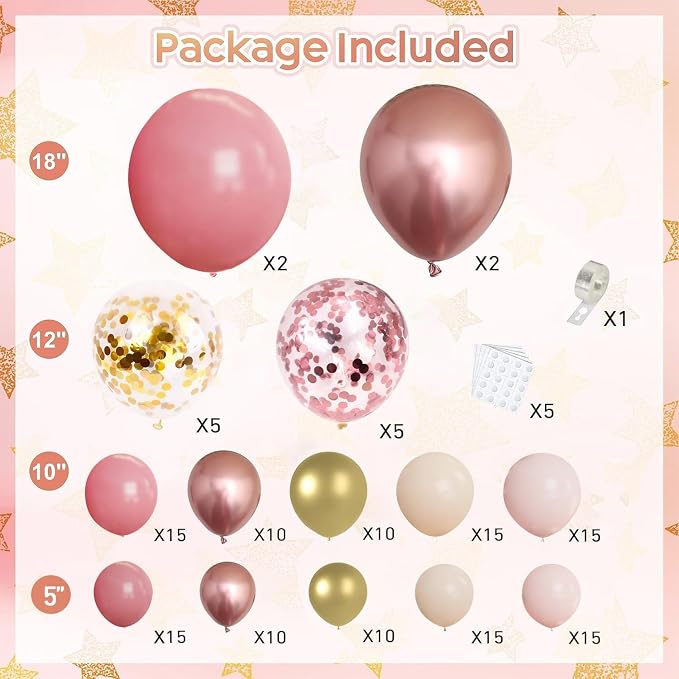 Blush Light Pink Metallic Gold Confetti Balloon Arch Kit 144 Pcs | Boho Baby - Image 2
