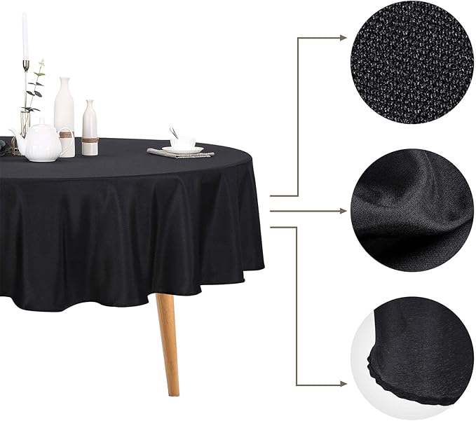 Ascoza 6pack 120 Inch Black Round Tablecloth in Polyester Fabric for Wedding/Banquet/Restaurant/Parties