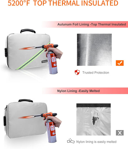 Noiposi Document Organizer with Lock, 15.0"x11.0"x4.3" Waterproof & Fireproof Document Box, Portable Home Safe Storage for Important Files, Silver