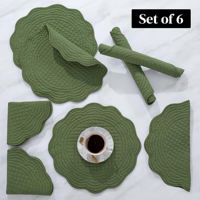HOMBYS Quilted Placemats Set of 6 Washable Round Placemats - Image 8