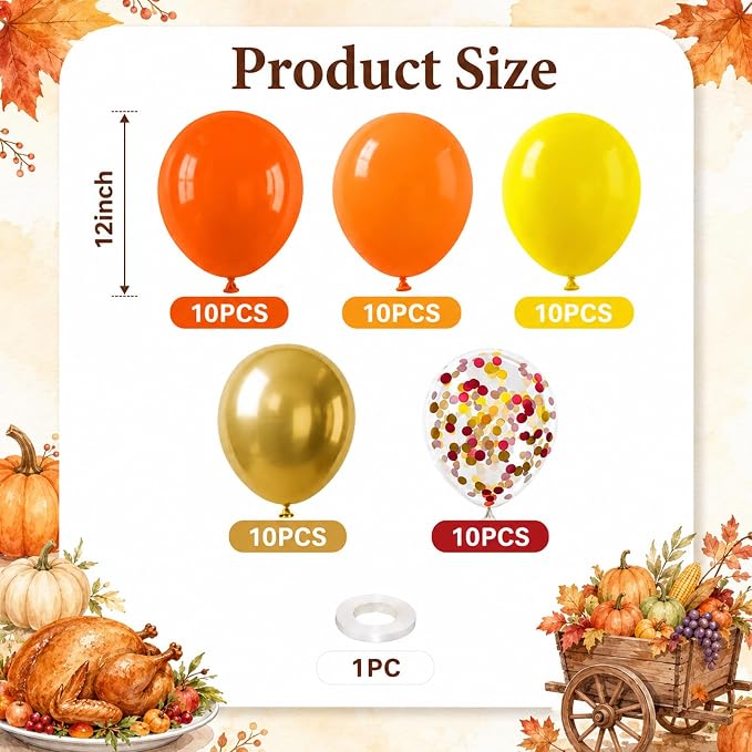 Fall Balloons 12 Inch Thanksgiving Burnt Orange Gold Confetti Balloons Set | - Image 2