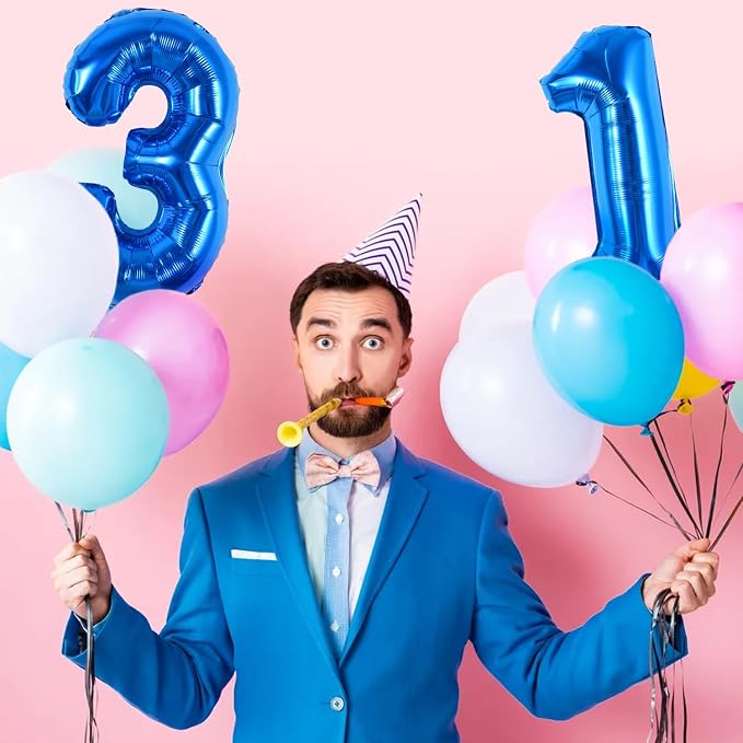 TONIFUL Number Balloon 16 Inch 10 Pcs Blue 0-9 Birthday Number Balloons | Small - Image 3