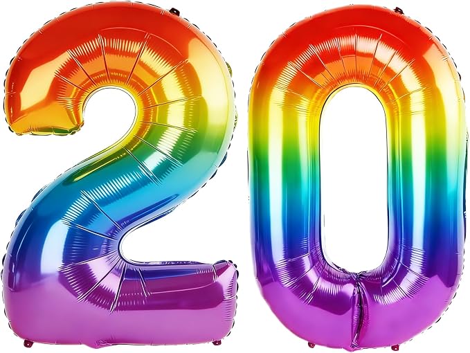 40 Inch Number 20 Balloons for 20th Birthday Party Decorations, 0-100 Rainbow by FOBELEC