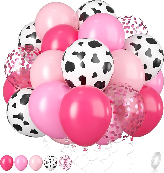 Cow Balloons, 12 Inch Pink Cow Print Balloon Hot Pink Pastel Pink Confetti Pink by BIAPIAN