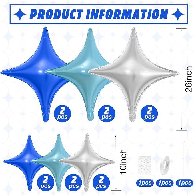 Blue Silver Star Balloons, 26Inch and 10Inch Blue Silver Quadrangle Helium - Image 2