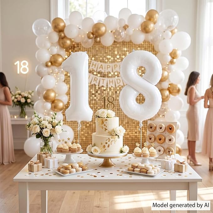 White Number 18 Balloon 40 Inch, Large White Foil Balloons - Image 7