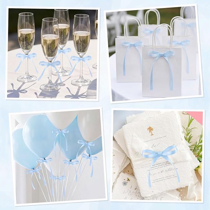 30 Pack Bow Cake Toppers Light Blue Ribbons Bows - Image 6