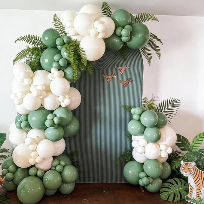 Sage Green Balloons, 12 Inch Sage Green and White Sand Balloons - Image 5