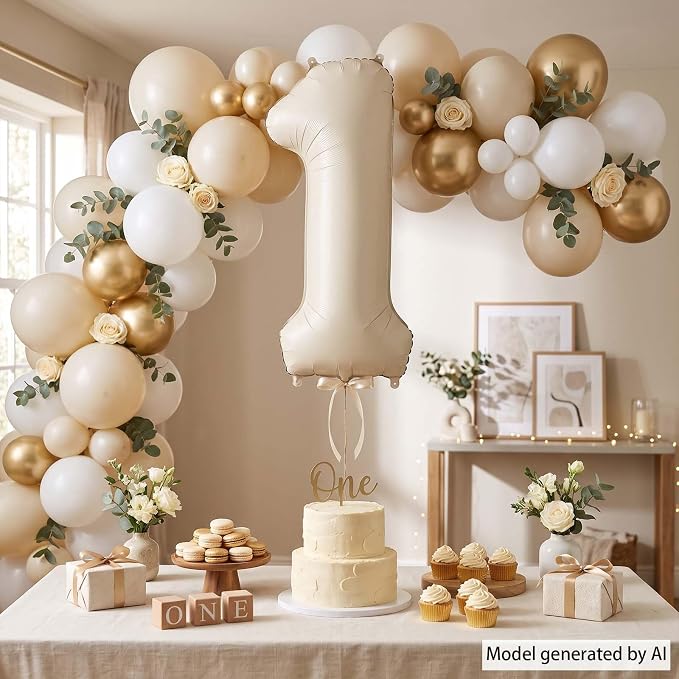 Cream Number 1 Balloon 40 Inch Foil Numeral - Image 3