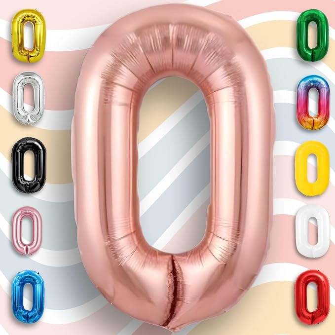 Rose Gold Number Balloon 0 Mylar Foil Balloons 40 inch - Image 2